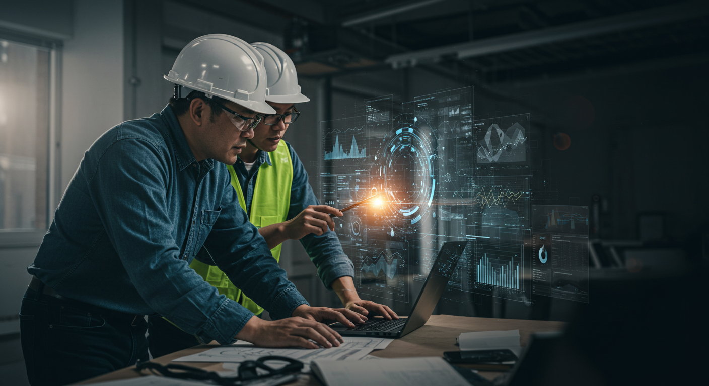 Engenheiros utilizando automação CAD-ERP para integrar design e dados, otimizando fluxos de trabalho e eliminando gargalos em projetos de engenharia.